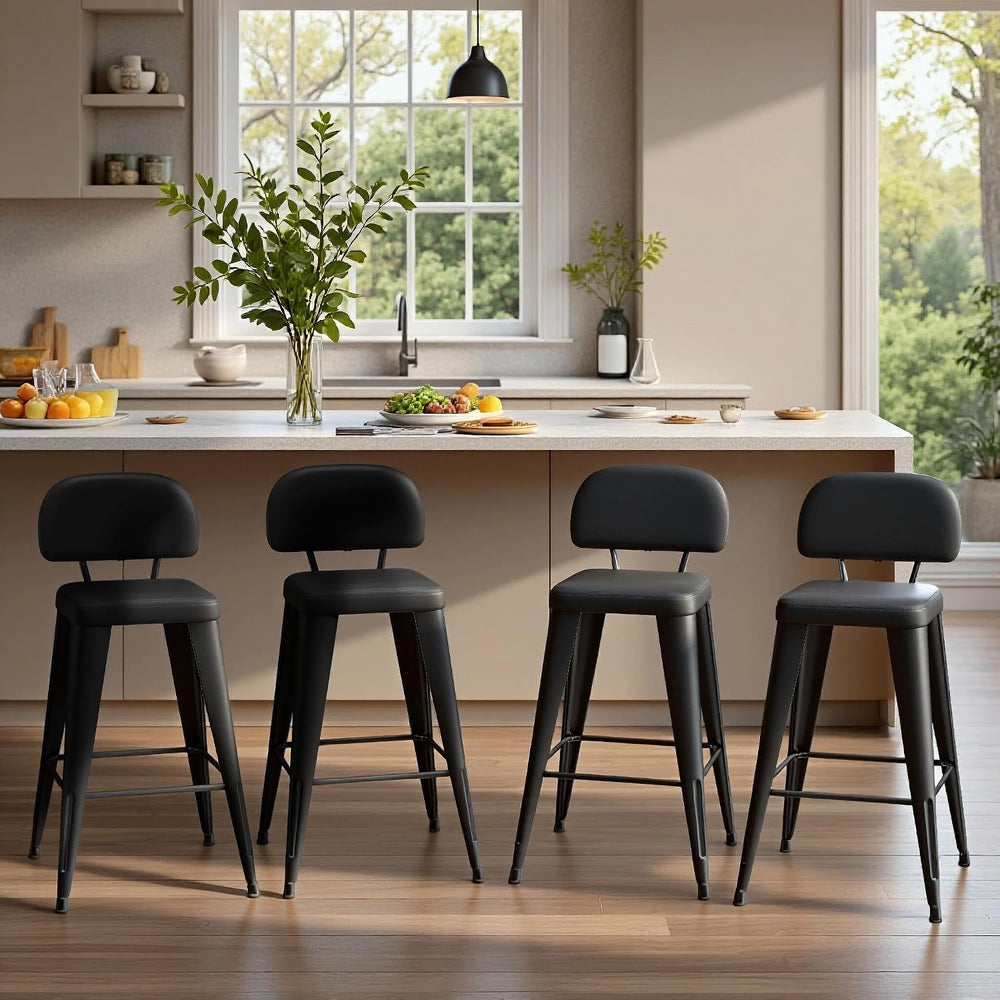 24 Inch Metal Bar stools Set of 4, Upholstered Counter Height Bar Stools with...