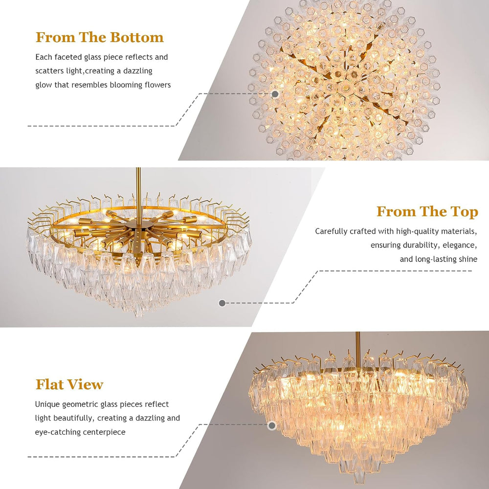Gold Crystal Chandelier, 36" Modern Luxury Round Glass Crystal 8-Tier Ch...