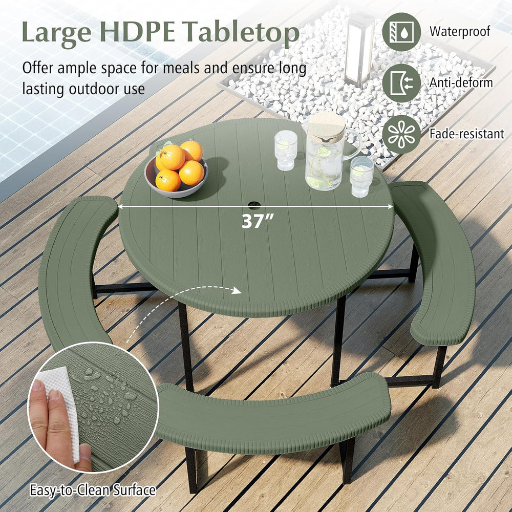 Giantex Picnic Table Bench Set for 4-8 Person, Round 37” Outdoor Dining Table...