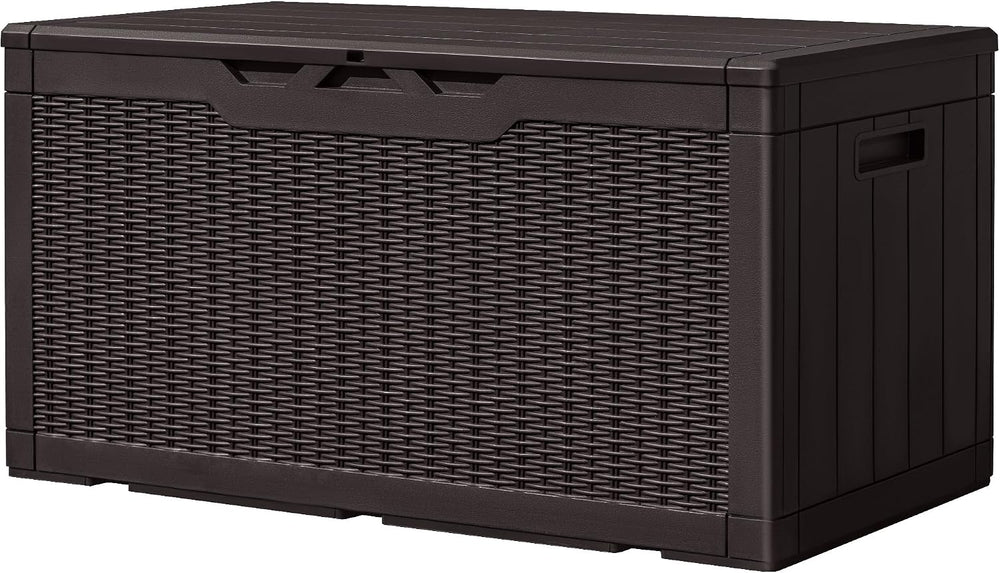 Greesum 100 Gallon Resin Deck Box Large Outdoor Storage, Imitation Rattan Wea...