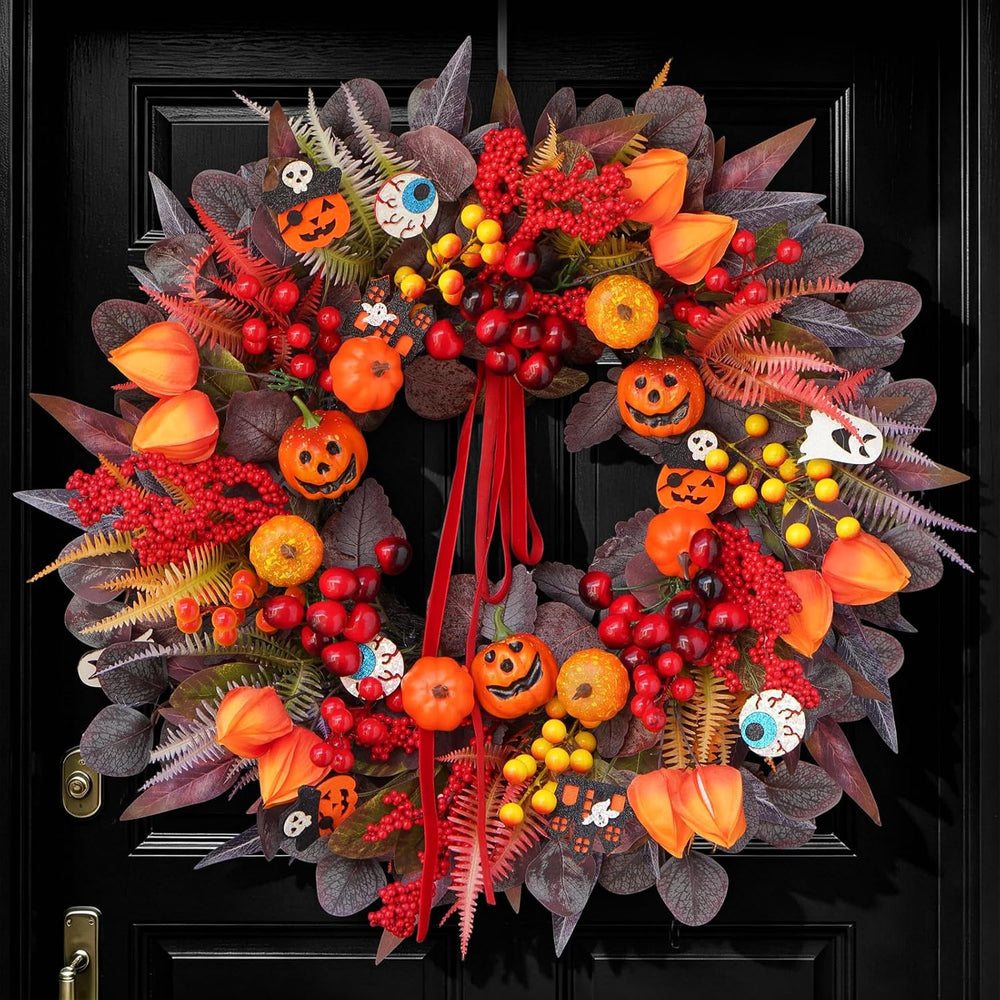 Halloween Wreaths for Front Door 24" Jack O'Lantern Halloween Wreath