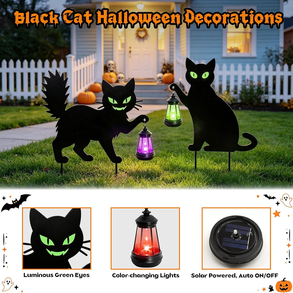 Black Cat Halloween Decorations Outdoor, Solar Hanging Lantern Garden Decor
