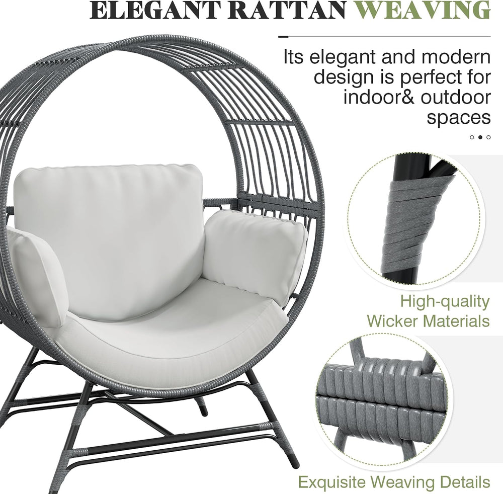 Bifanuo Oversized Egg Chair Indoor/Outdoor Rattan Hanging Basket Chair with T...