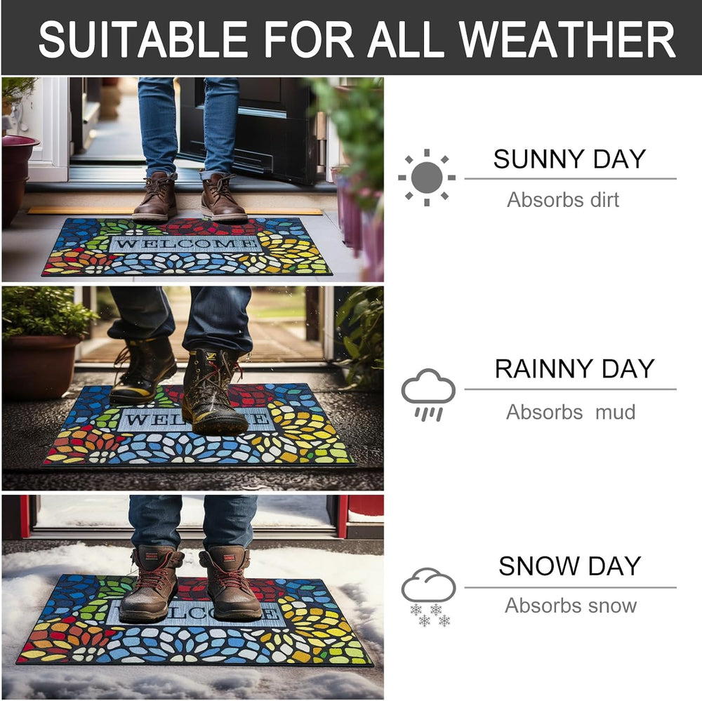 CHICHIC Colorful Welcome Door Mat, Welcome Mat 24x 36 Inch Front Doormat Outd...