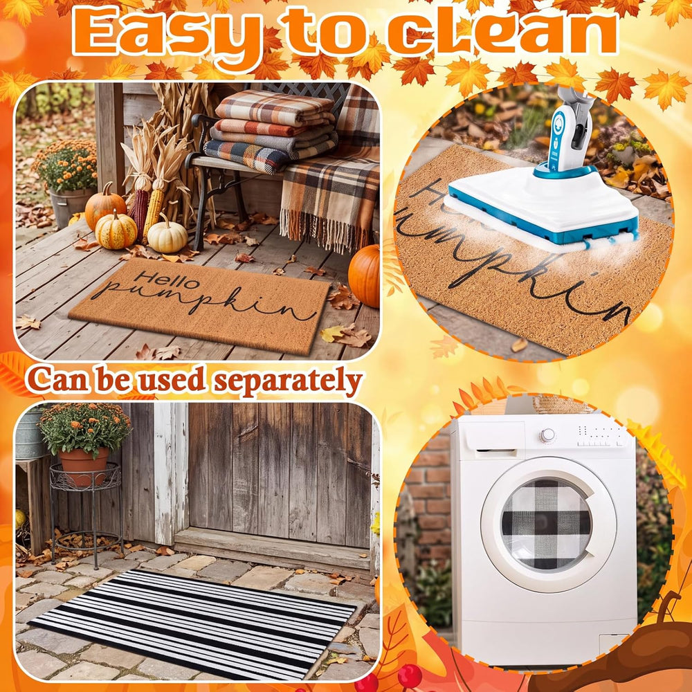 Duraaamo 2 Pcs Fall Front Door Mats, Hello Pumpkin Coir Doormat, Non Slip