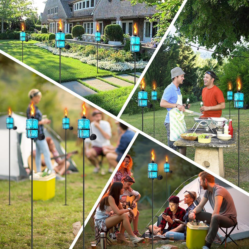 SNOGSWOG Glass Citronella Torches Set of 4, 12 Oz Outdoor Garden Torch with 5...