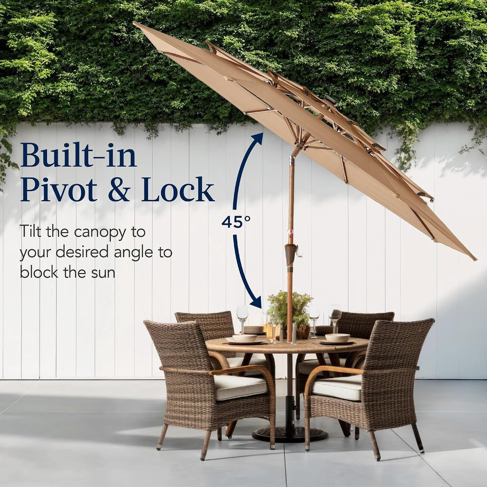 Best Choice Products 10ft 3-Tier Solar Patio Market Umbrella, Outdoor Sun Sha...