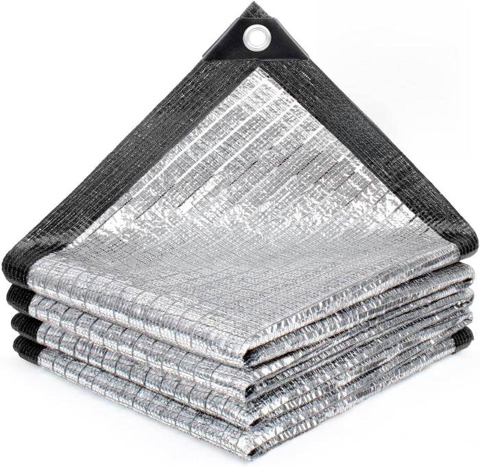 SUNNY GUARD 85% Aluminum Sun Shade Cloth, 6x8FT Heat Reflective Tarp