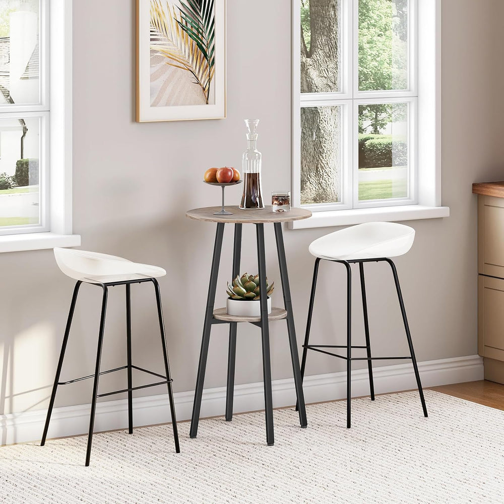 HOOBRO Bar Table, Round Pub Table, 2-Tier Bistro Table with Storage, for Smal...