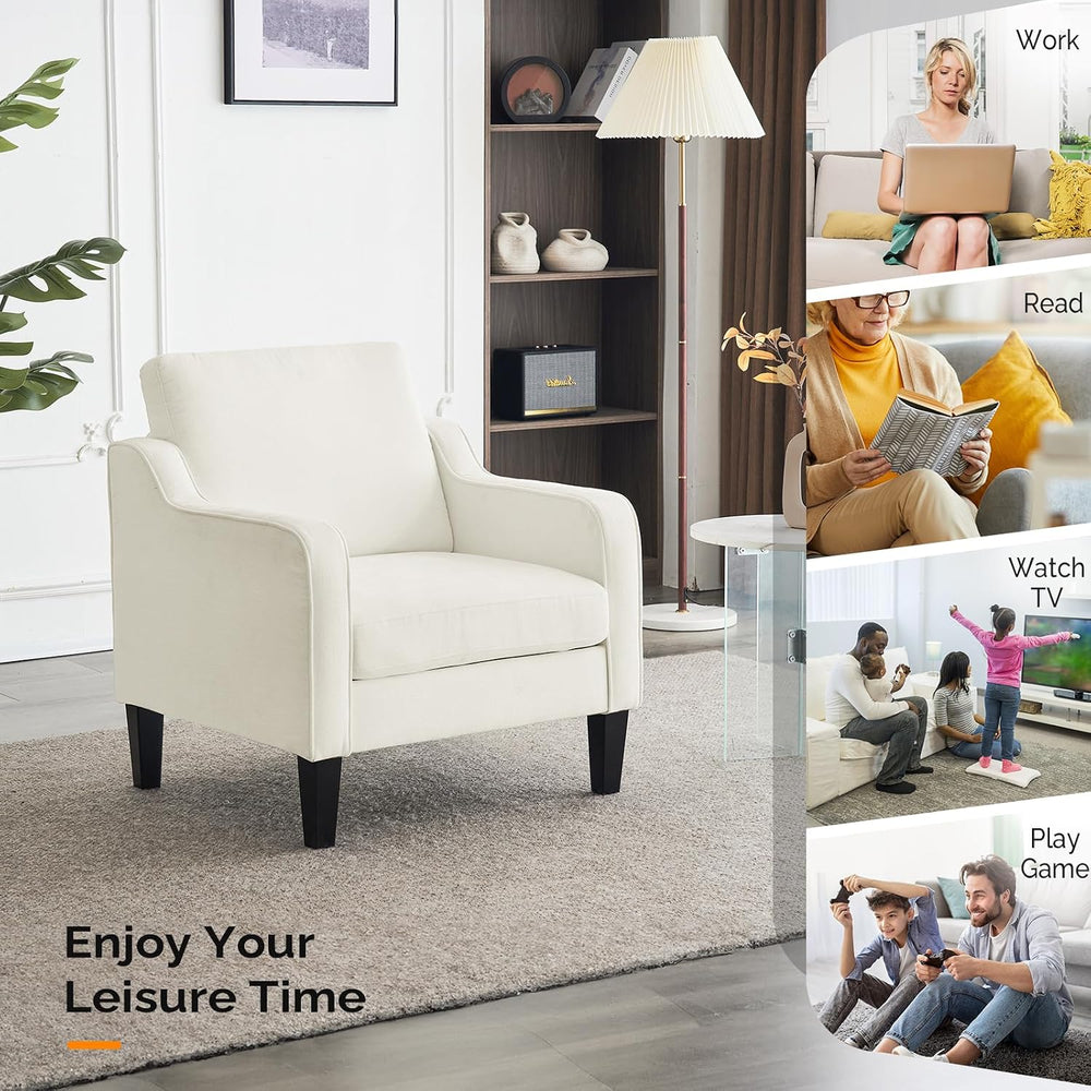 VINGLI Cream Accent Chair, Chenille Upholstered Armchair for Living Room