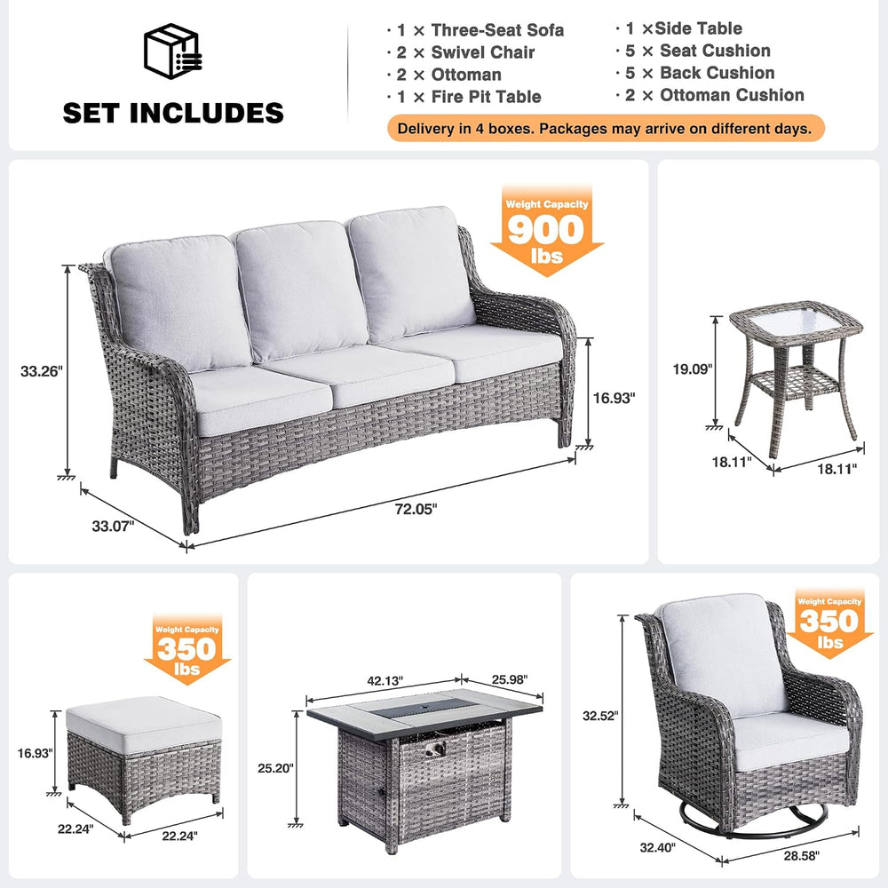 ovios 7-Pieces Patio Furniture Set with 42" Fire Pit Table Swivel Chairs...
