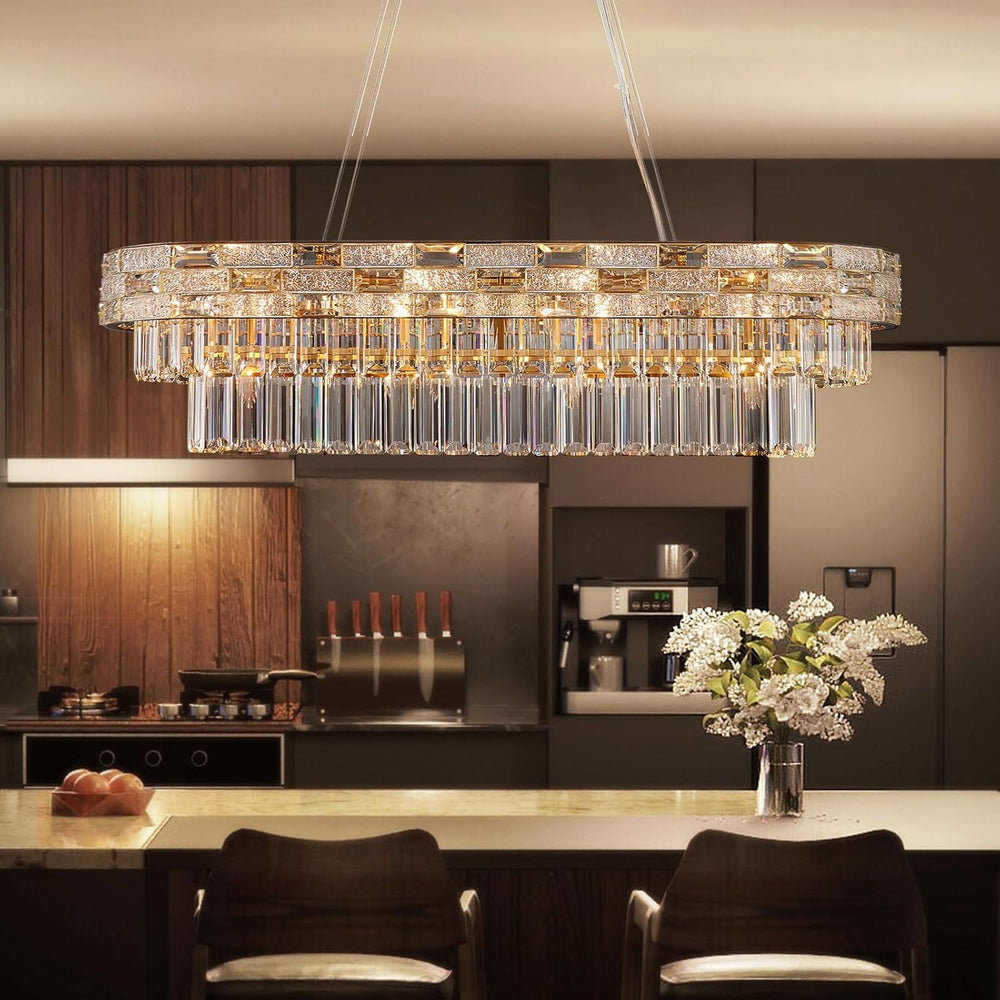 34.3" L Modern Crystal Chandeliers for Dining Room 12 Lights Gold Chande...