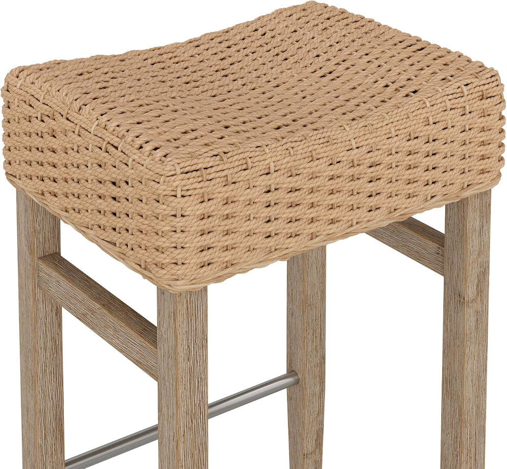 Nathan James Harvey Rattan Bar Stool, Bohemian Counter Height Stool with Wove...