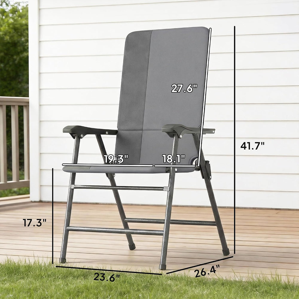 Outsunny Folding Patio Chairs Set of 2 Padded High Back Armrests Light Gray
