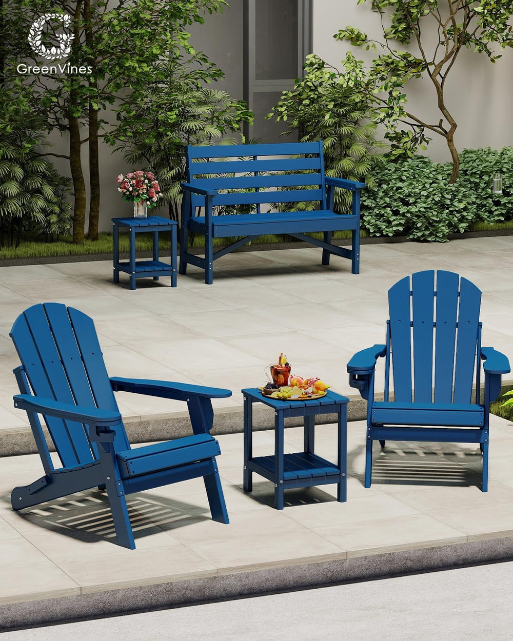 GREENVINES Outdoor Side Table, HDPE 2-Tier Adirondack Tables, Blue