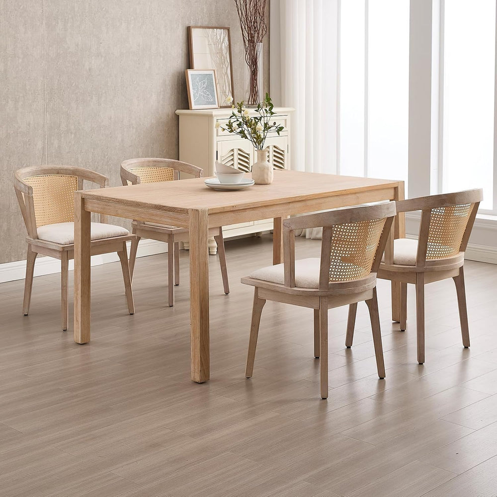 Kmax Rattan Dining Chair Set of 4 Farmhouse Semi Barrel Dining Room Chair Woo...