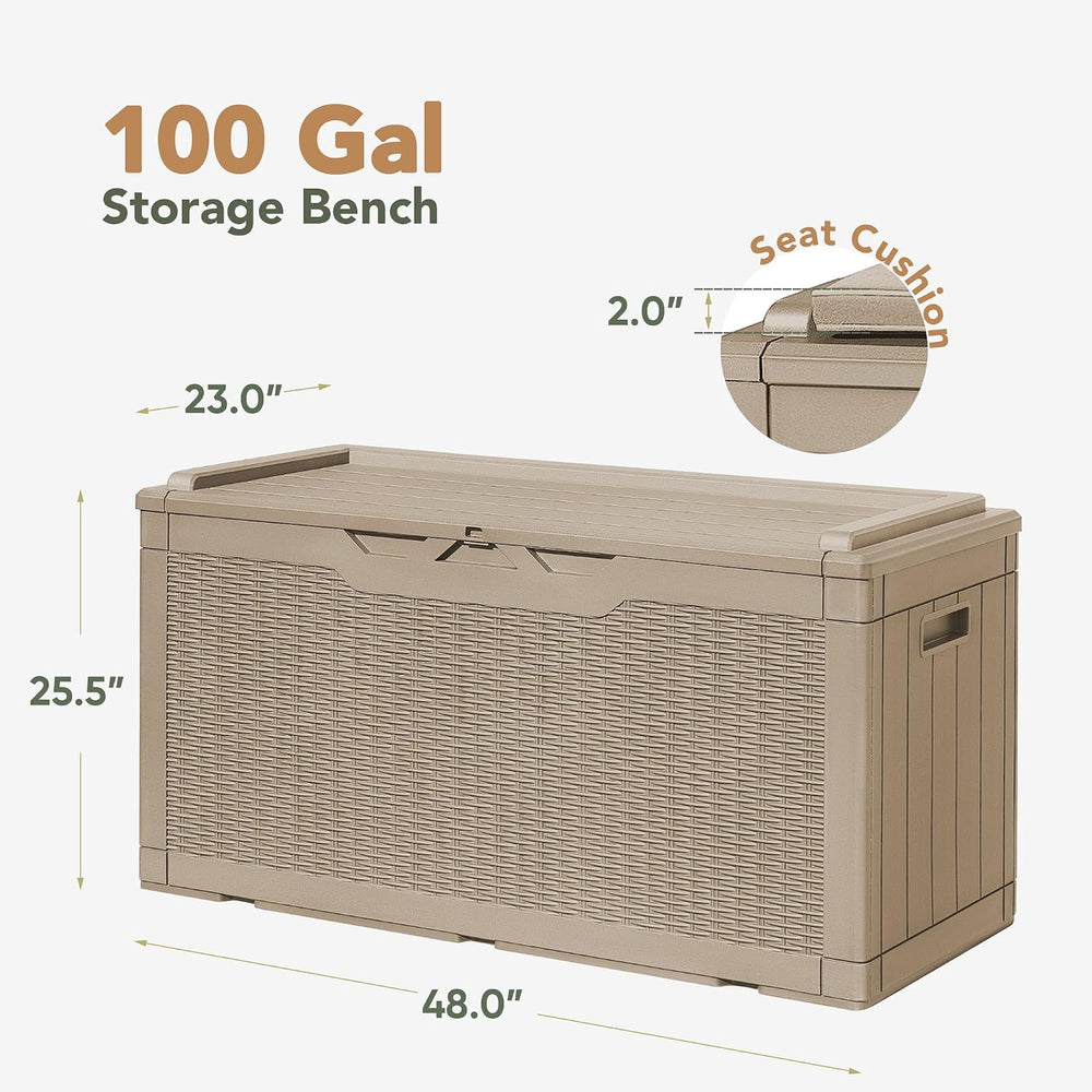 Flamaker Deck Box 98 Gallon Waterproof Resin Storage Box with Cushion