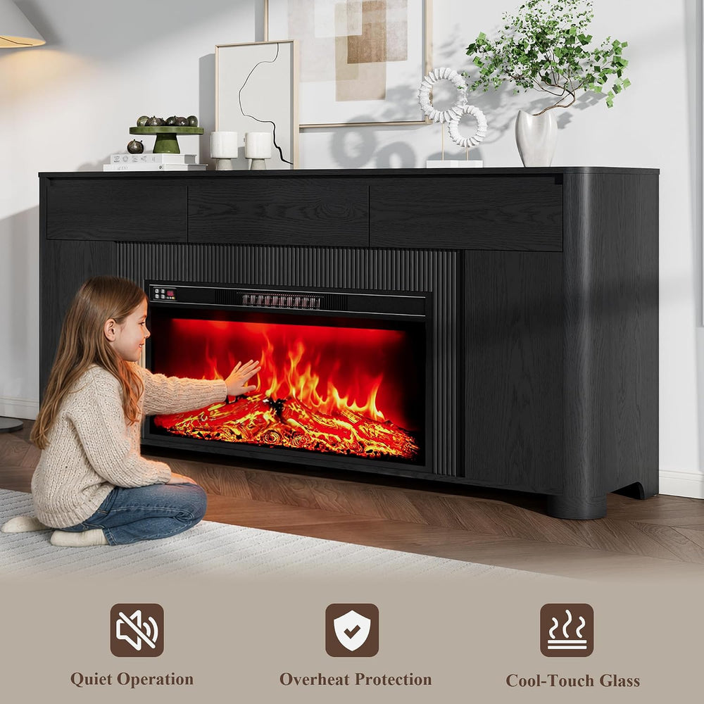 YANSNWO 70" Fireplace TV Stand for TVs Up to 80", Black
