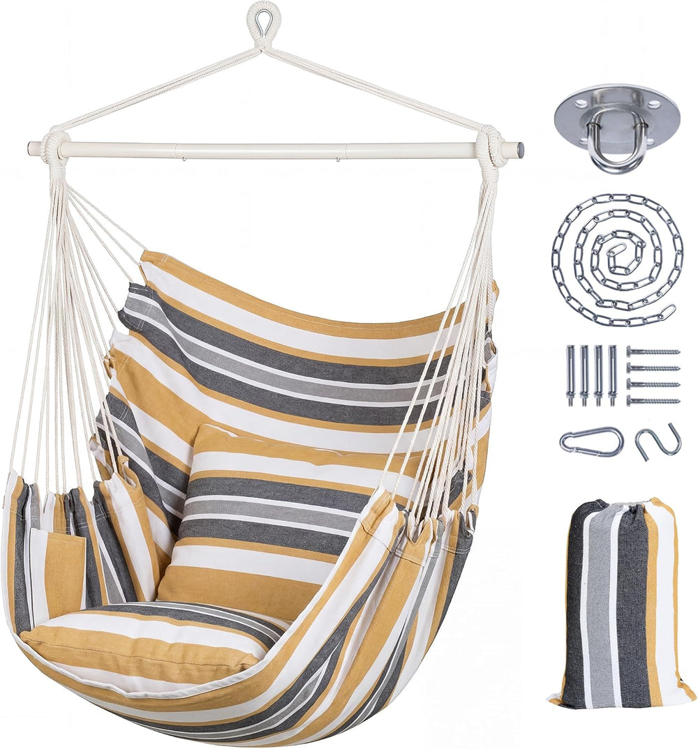 SUNCREAT Hammock Chair Swing with Steel Support Bar, Coffee Stripes