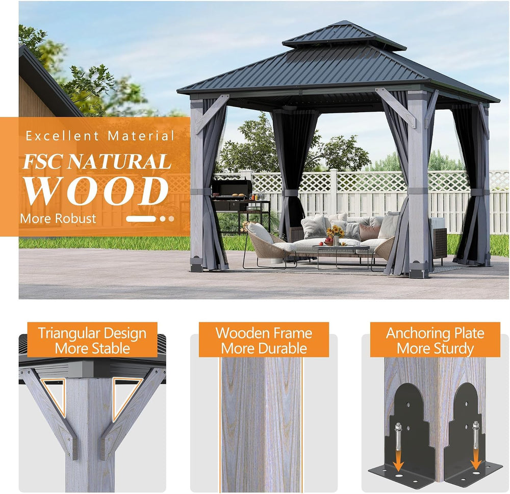 GARTOO 10' x 10' Outdoor Wood Gazebo
