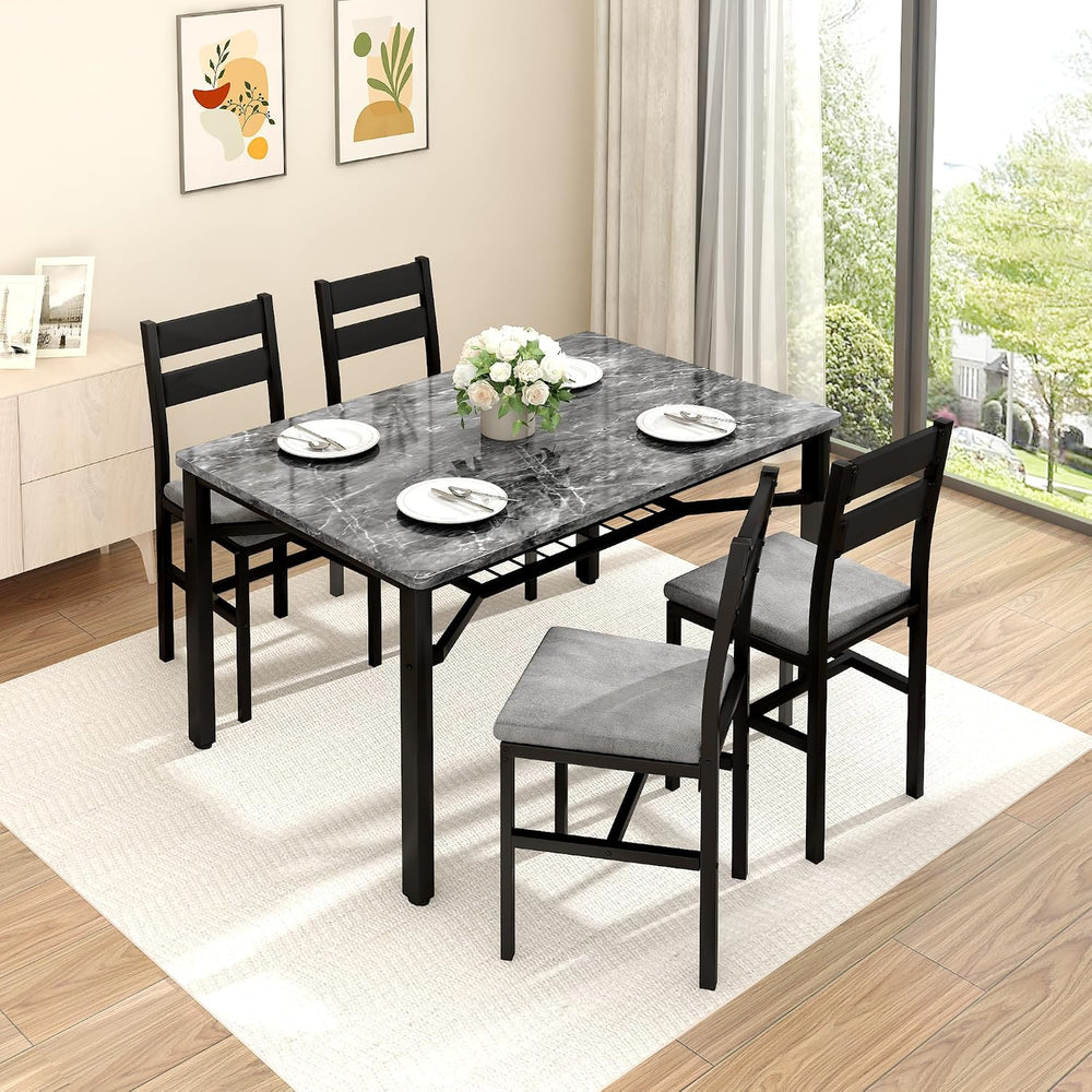Hooseng 5 Piece Dining Table Set for 4, Modern Kitchen Table with Storage Rac...