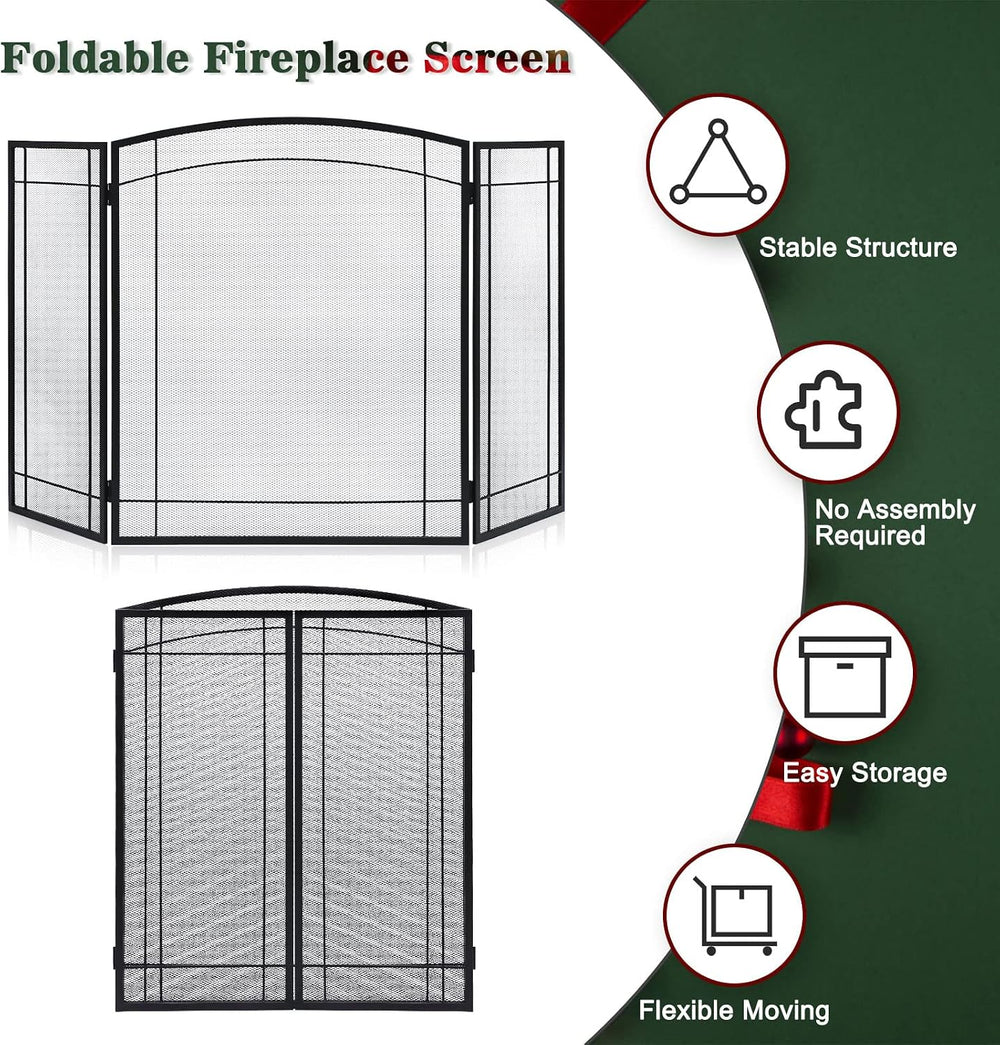 FEED GARDEN 3 Panel Fireplace Screen 48" W x 29" H Modern Foldable ...