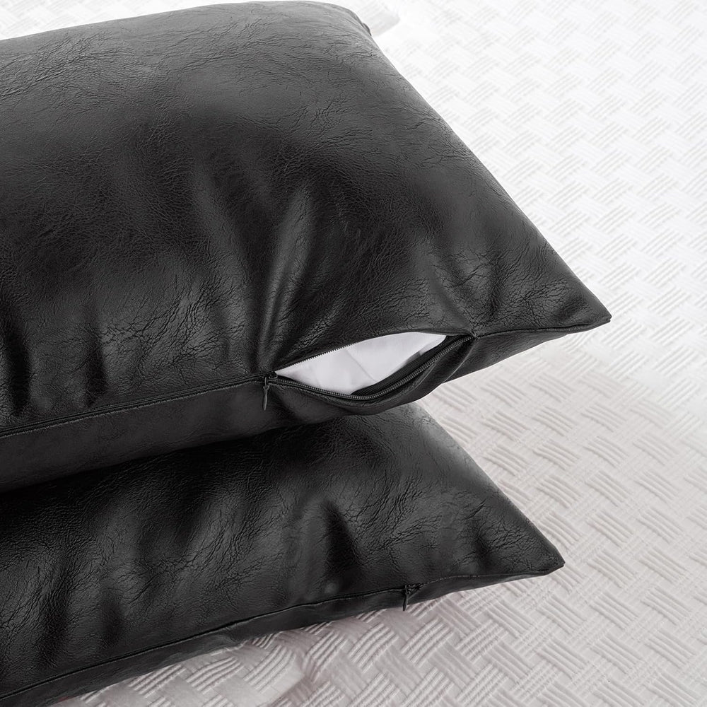 Fancy Homi Black Boho Long Lumbar Faux Leather Body Decorative Throw Pillow C...