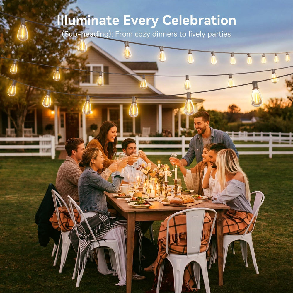 200FT Outdoor String Lights with Remote, Waterproof Patio Lights with 72+2 Sh...