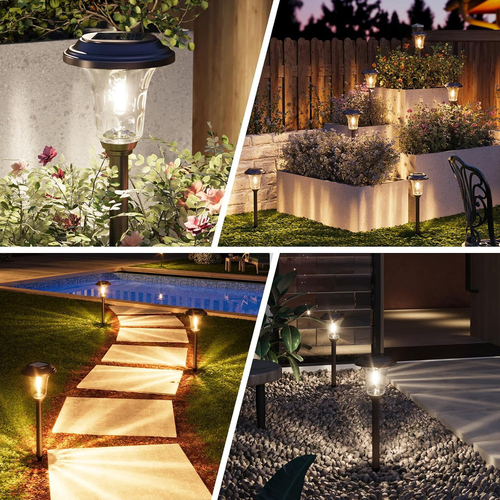 XMCOSY+ Solar Pathway Lights 4 Pack, Metal Glass Solar Garden Light Outdoor