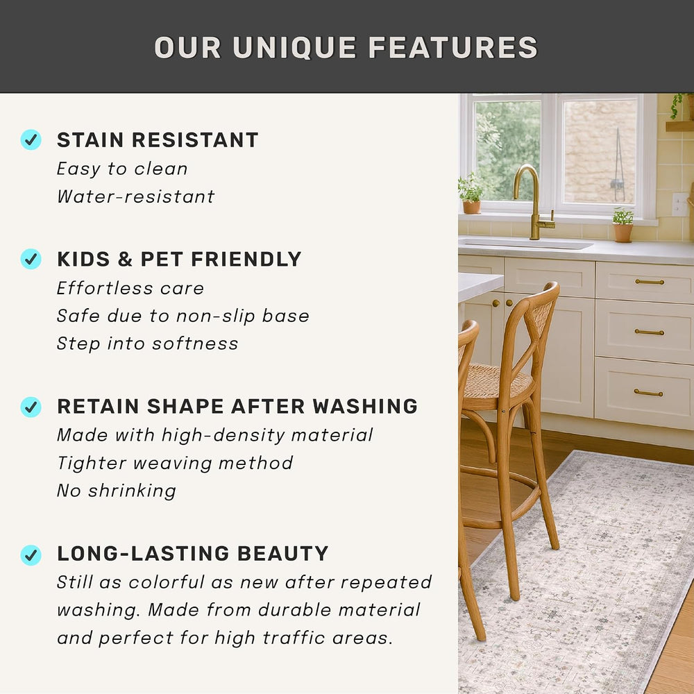 Hazo Haus Washable Neutral 2x6 Bathroom Runner Rug, Vintage Kitchen Floor Mat...
