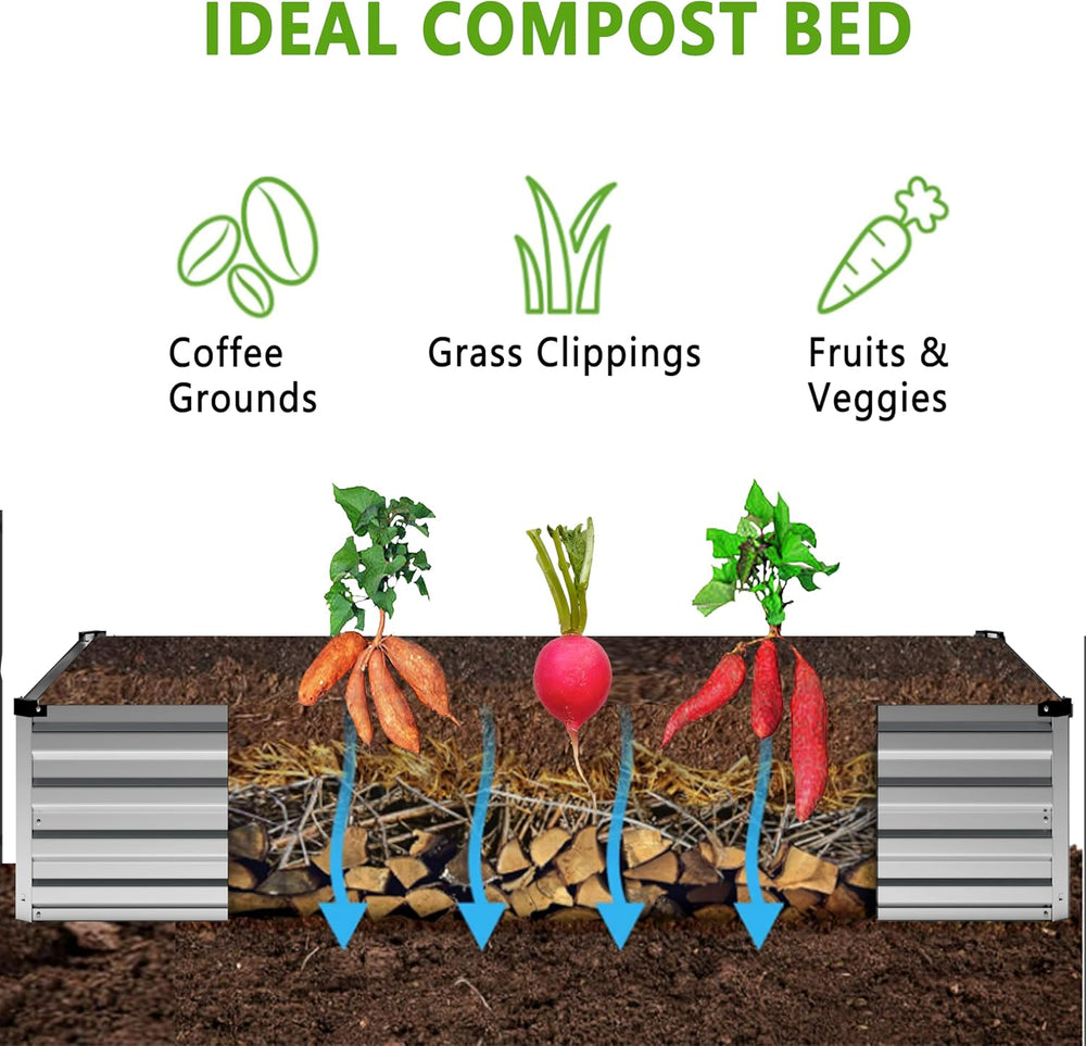DIIYIV 2PCS 12x4x1FT Galvanized Raised Garden Bed Kit,Vegetable Boxes-Rectang...