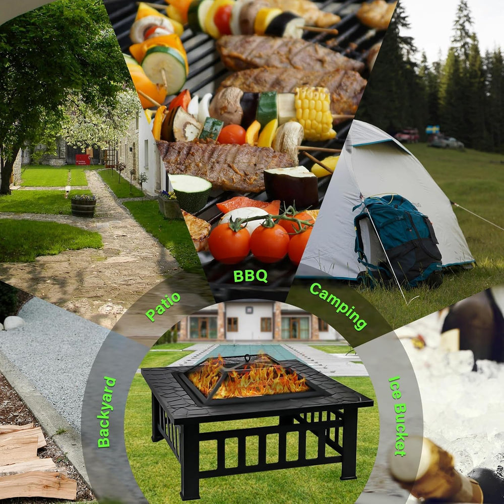 32 Inch Fire Pit Table with Fire Poker & Spark Screen, Outdoor Burning Fi...