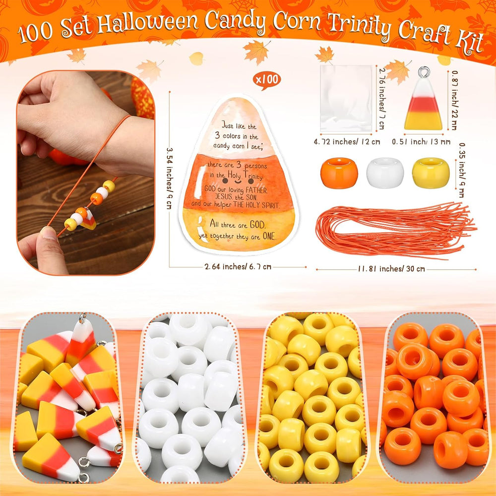 Ferreve 100 Sets Christian Candy Corn Beads Trinity Halloween Bracelet Kit