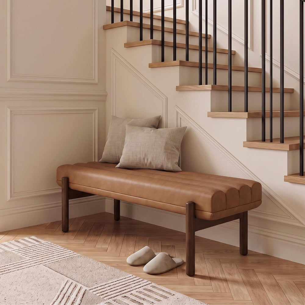 EALSON 47 Inch Entryway Bench Leather Upholstered End of Bed Bench Bedroom Be...