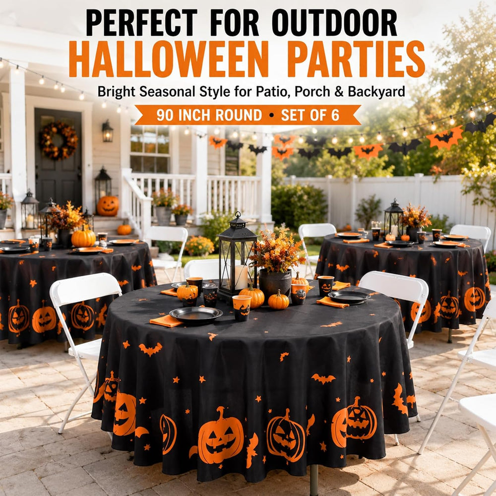 Pesonlook 6 Pack Halloween Tablecloth Round 90 Inch Pumpkin Table Cloth