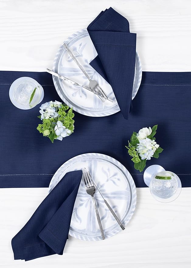 Solino Home Linen Navy Blue Table Runner 60 Inches - Classic Hemstitch, 100% ...