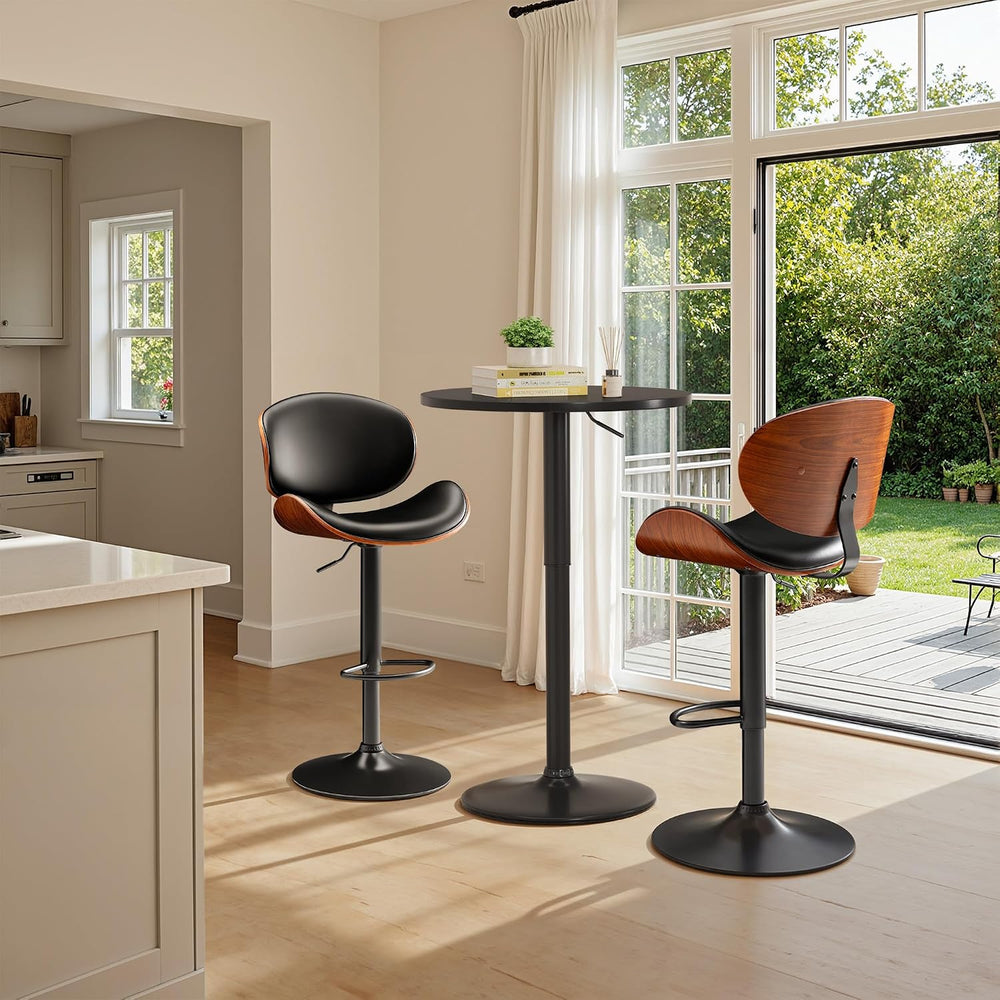 Furmax Bar Stools Set of 2 Adjustable Swivel Bentwood Barstools PU Leather Mo...