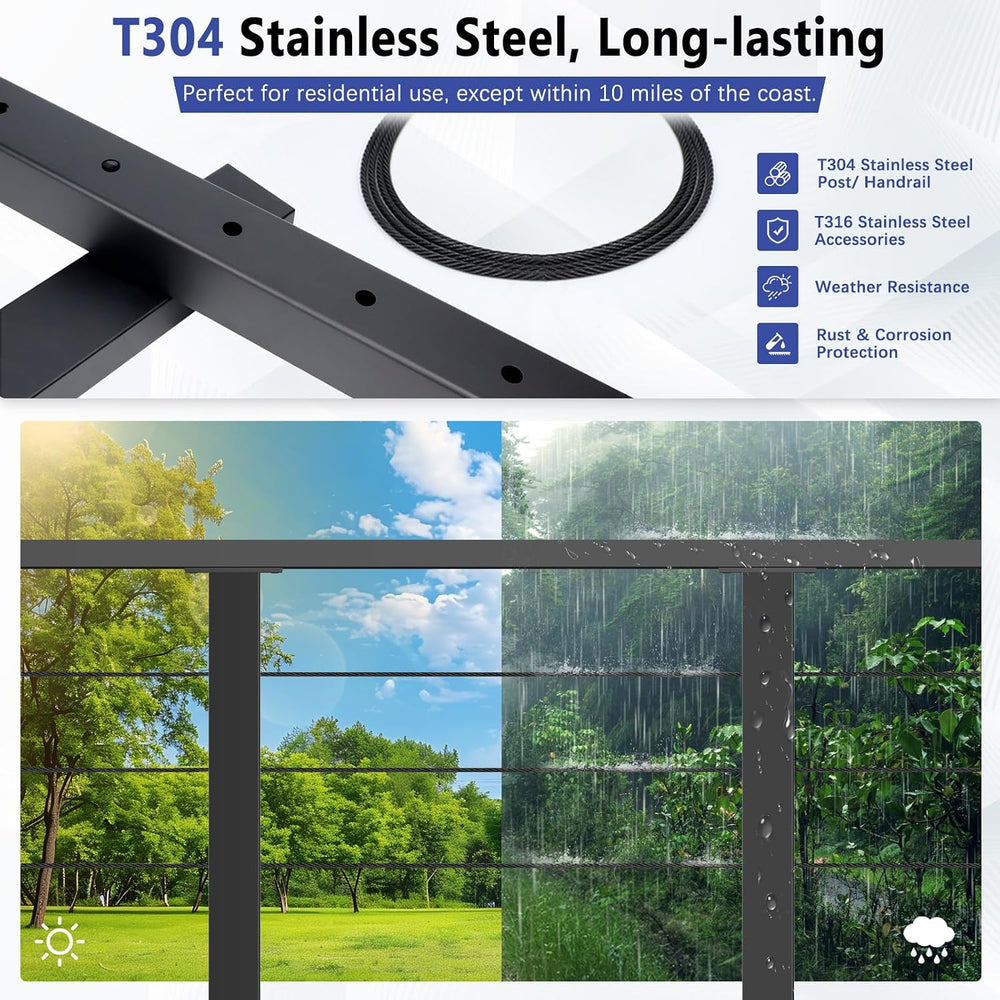 4-8ft Modular 42in Cable Railing Level Post Kit with Handrail