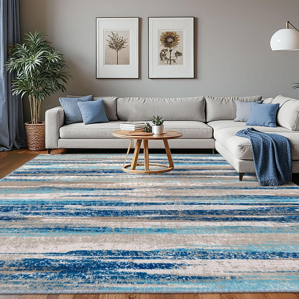 Lansny Washable Abstract 8x10 Area Rug for Living Room Non Slip Bedroom Rug