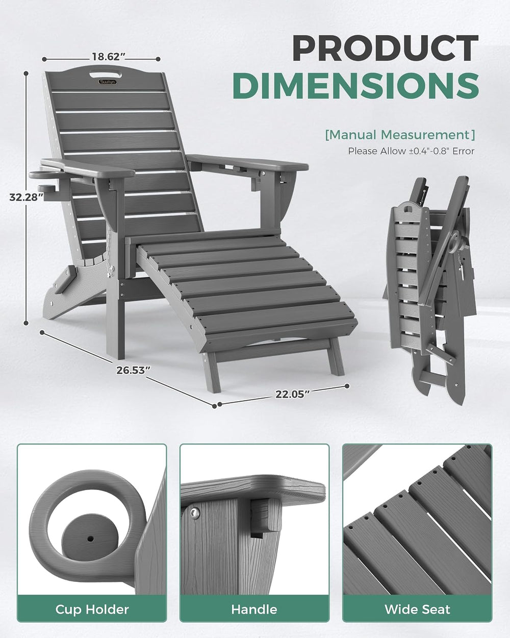 Adjustable Adirondack Chairs Set of 2 with Retractable Ottoman, HDPE Folding ...