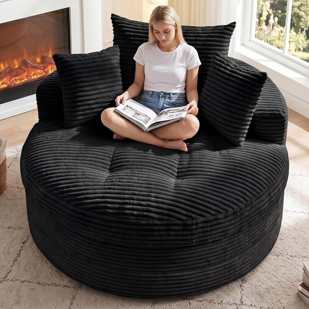 Oversized Round Chaise Lounge Chair, Deep Seat Cloud Boneless Floor Sofa Couc...