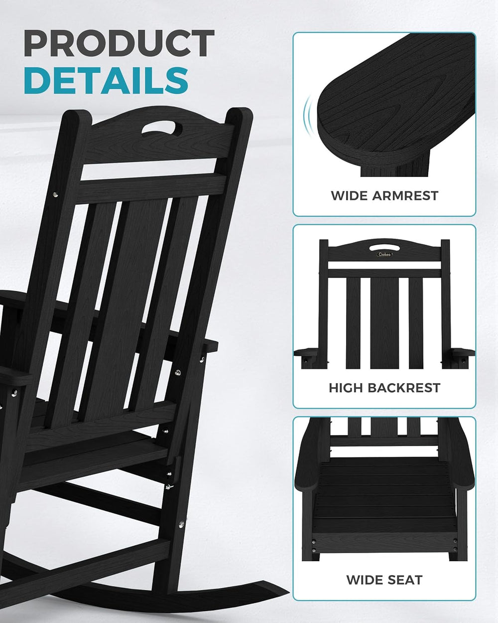 Ciokea Oversized Outdoor Rocking Chairs Set of 6, 380lbs Heavy-Duty Large Pat...
