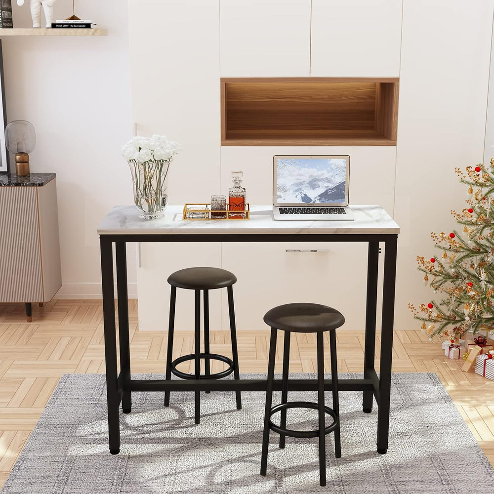 AWQM 47.2" Bar Table Set of 2,Faux Marble Pub Height Table and Chairs Se...