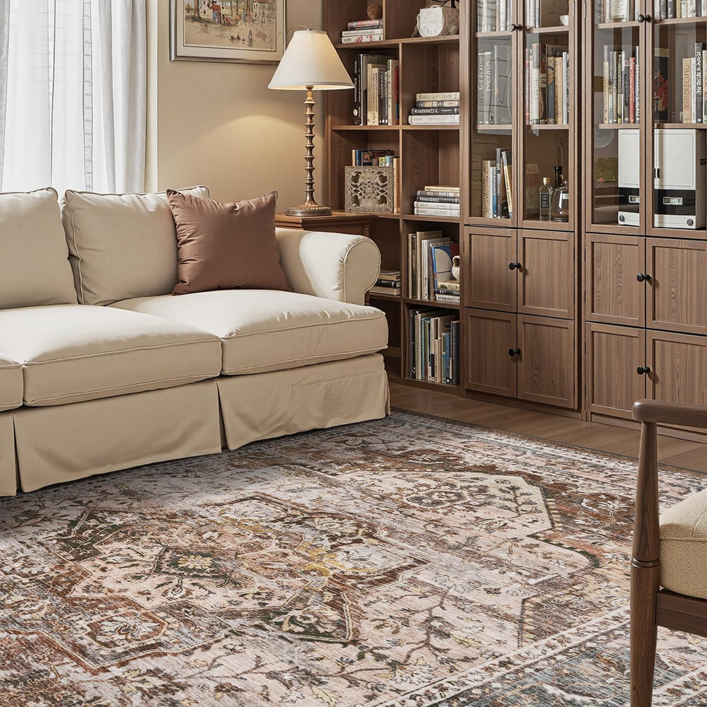 5x7 Area Rugs for Living Room Rug Brown Bedroom Rug Carpet Washable Neutral V...
