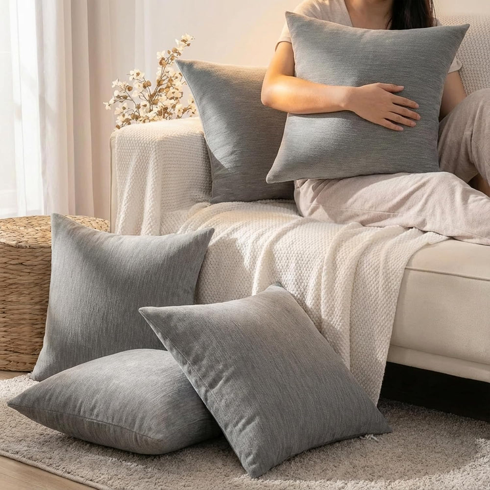 Set of 4 Grey Throw Pillow Covers 20x20 Inch, Neutral Boho Farmhouse Aestheti...