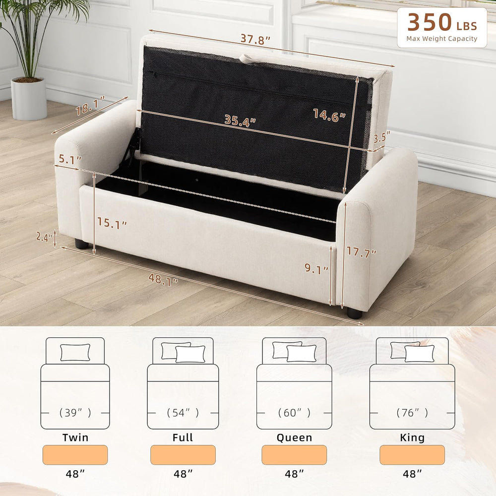 48" Ottoman with Storage, Tufted Storage Ottoman Bench, Convenient Livin...