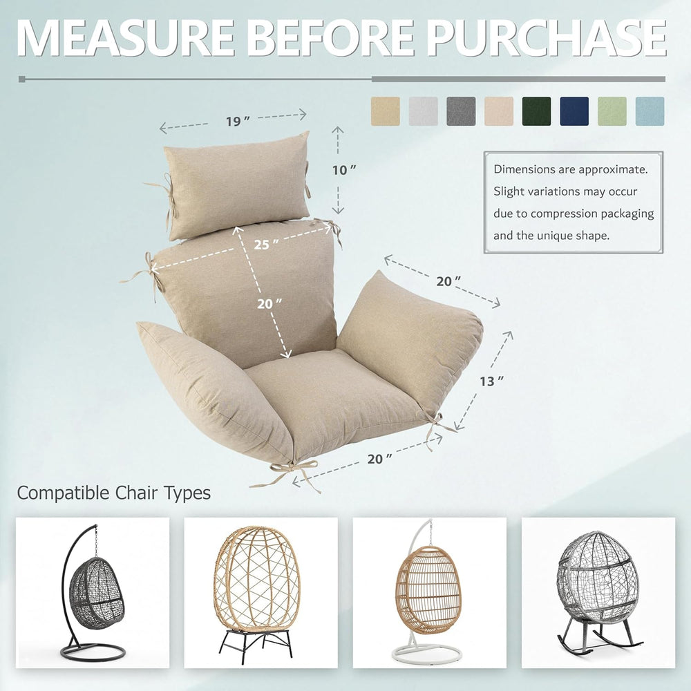 Egg Chair Cushion with 8 Securing Straps, Water-Repellent & Fade-Resistan...