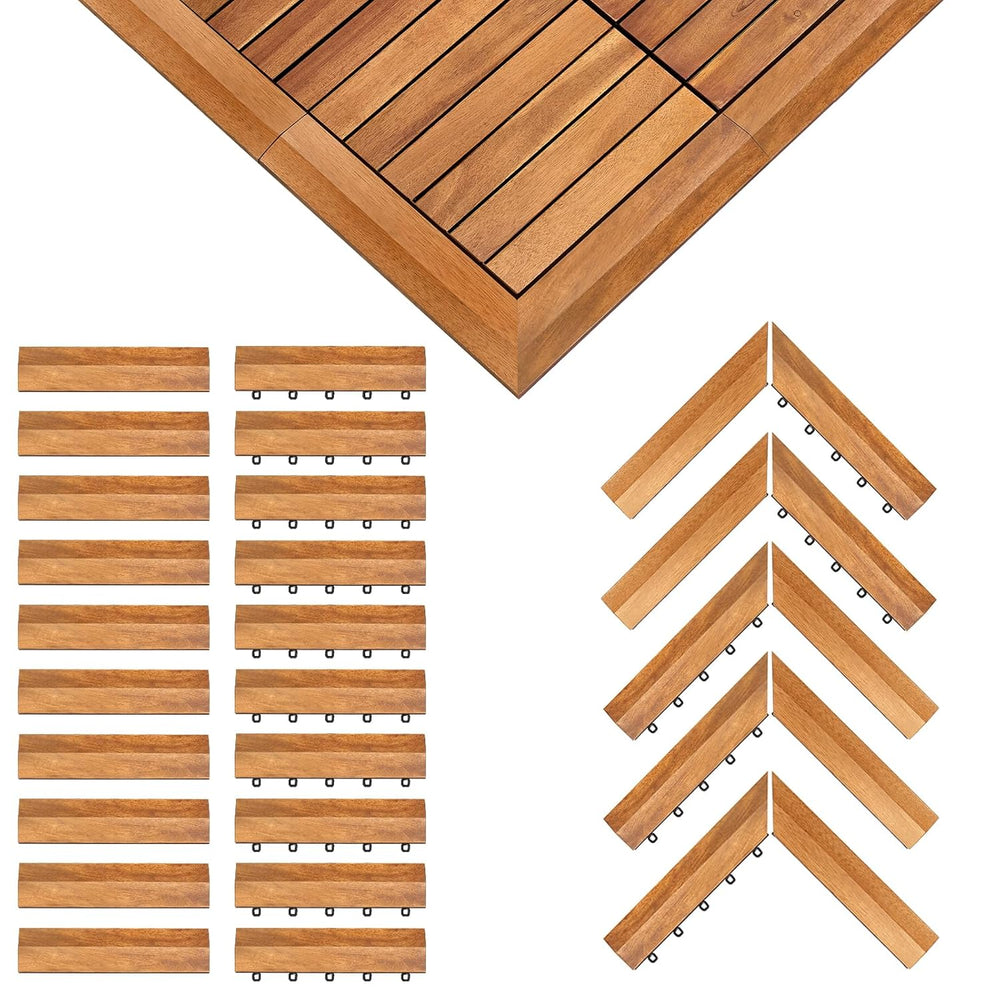 PrimeZone Solid Acacia Wood Edge Trim Set for Interlocking Deck Tiles