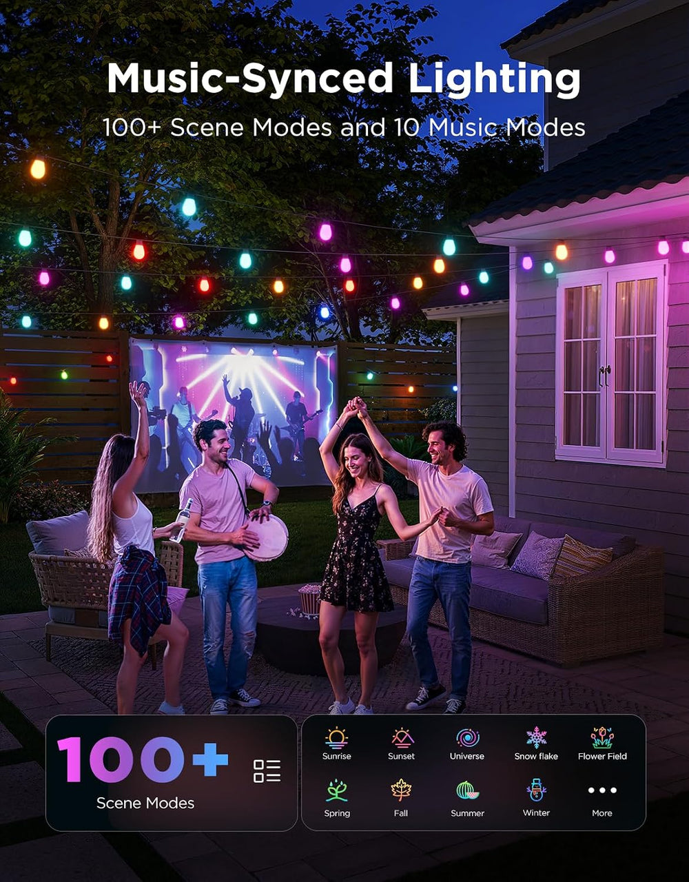 Govee S14 Bulb Outdoor String Lights 2, 96ft RGBICWW, 30 LED Bulbs, IP66