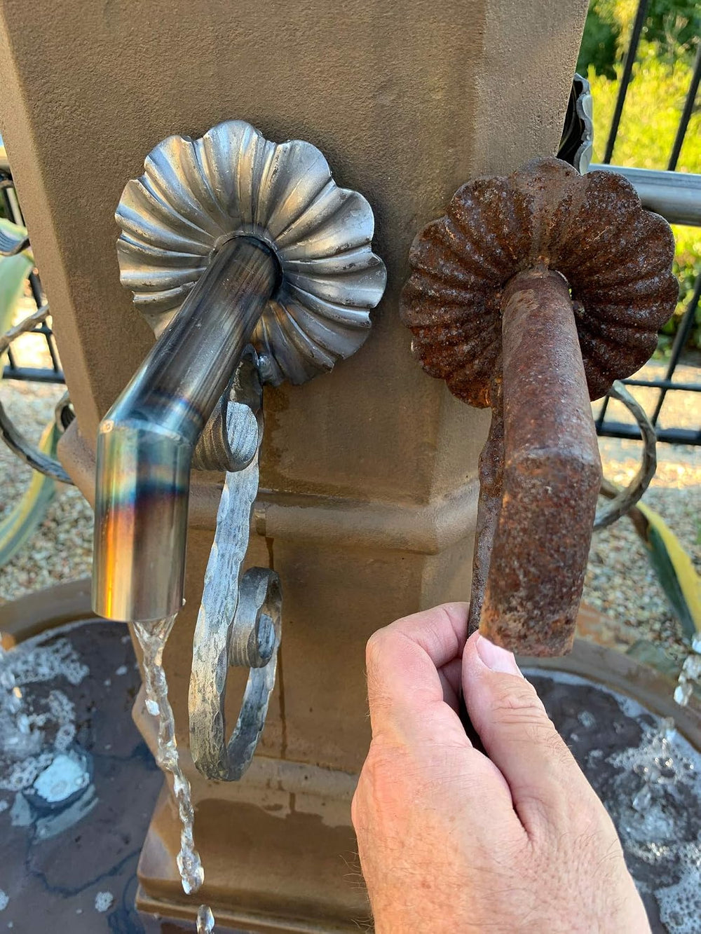 Rustic Water Fountain Spout/Nozzle/Scupper with Hammered Scroll Design